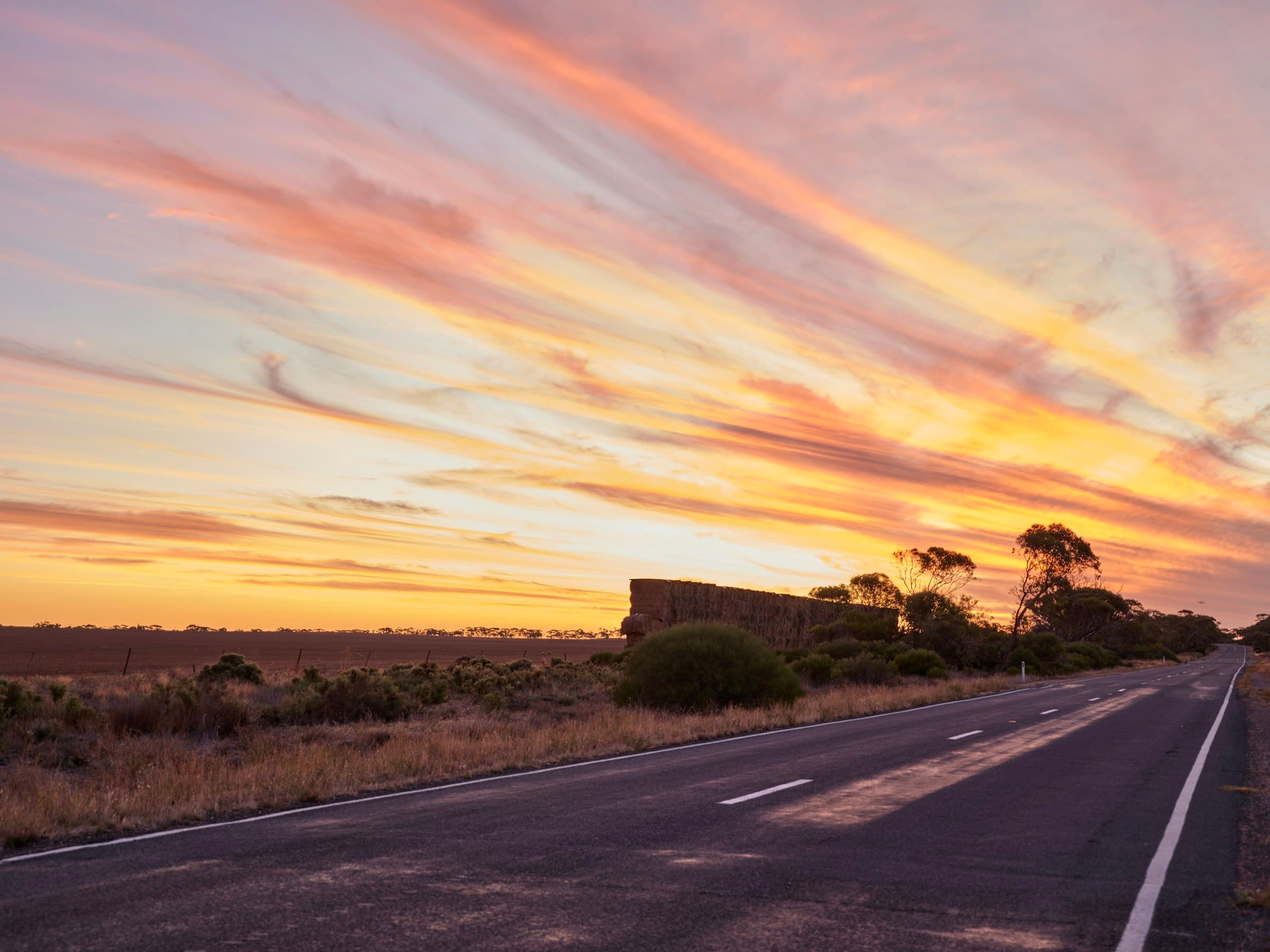 Open road at sunset