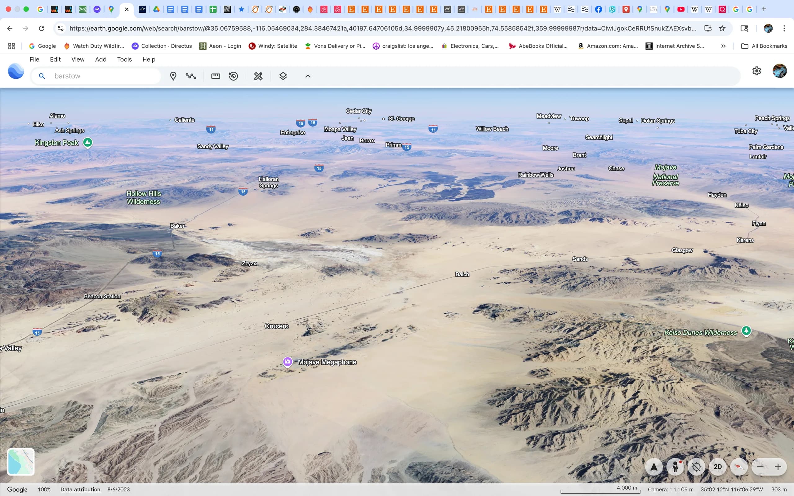 Baker, Tecopa/Shoshone and Panamint and Death Valleys beyond