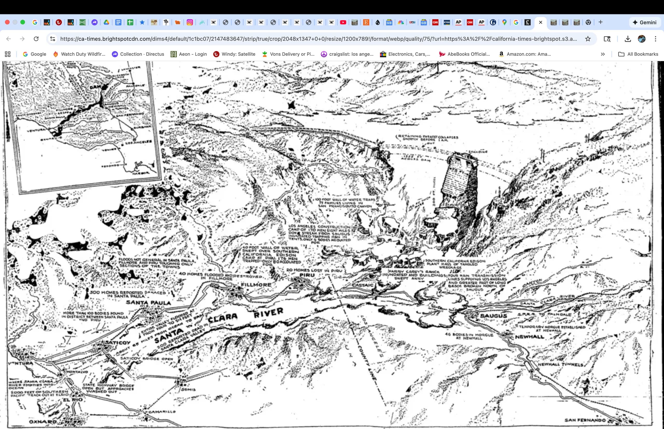 St Francis Dam disaster - Dam base location, San Francisquito Canyon