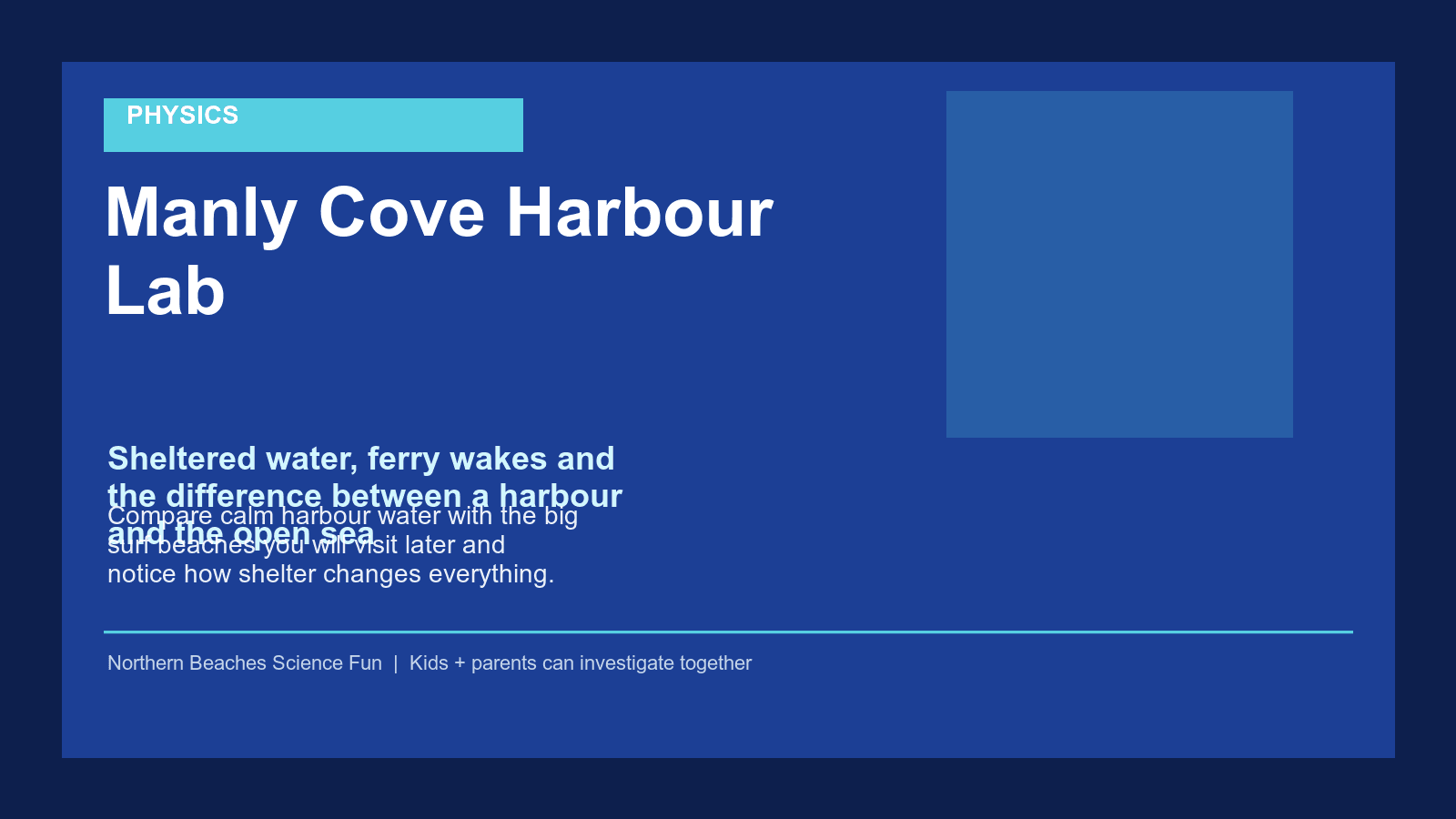 Manly Cove Harbour Lab science poster for kids and families.