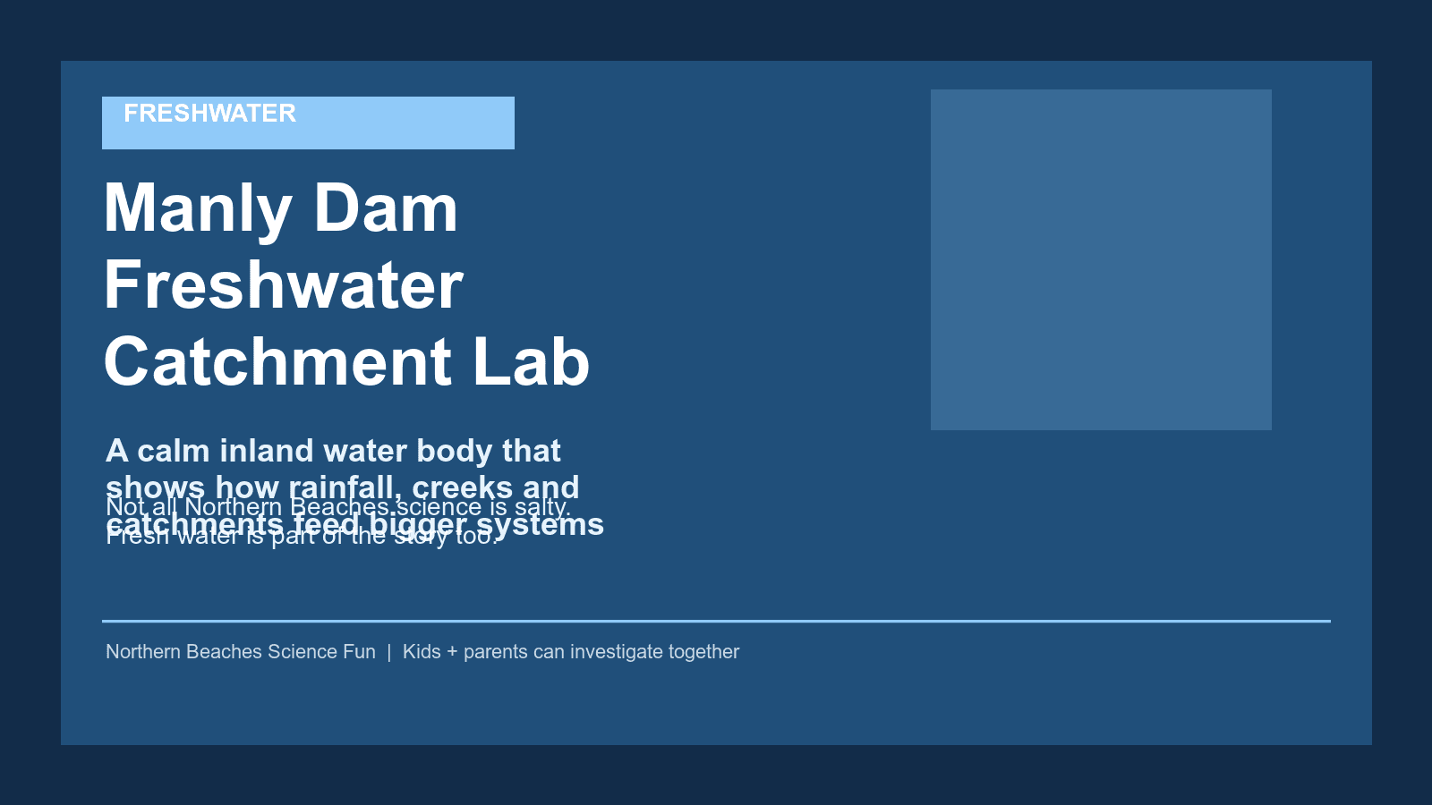 Manly Dam Freshwater Catchment Lab science poster for kids and families.