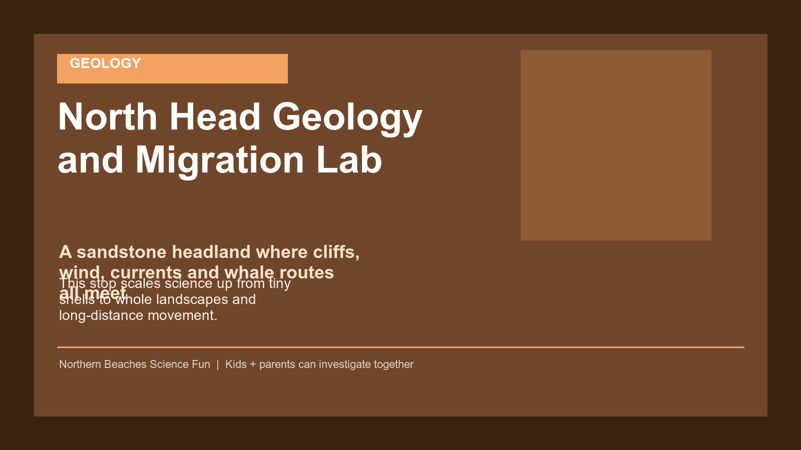 North Head Geology and Migration Lab science poster for kids and families.